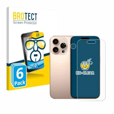 Abbildung von BROTECT (6 Stück Schutzfolie für Apple iPhone 16 Pro (Display+Kamera) Displayschutz Folie Ultra Klar