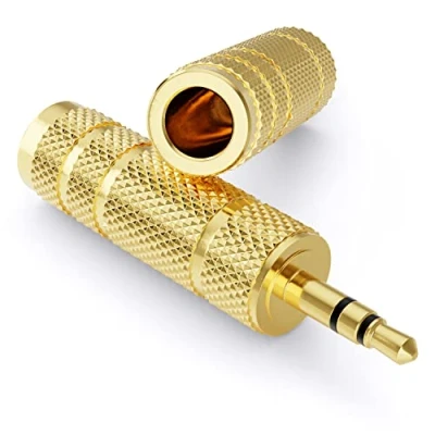 Abbildung von deleyCON Klinke Adapter [2 Stück] 3,5mm auf 6,35mm Stereo Audio Kupplung Für Handy Smartphone Tablet PC Notebook Computer HiFi Receiver Verstärker Heimkino TRS
