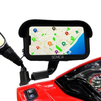 Abbildung von handyhalterung Motorrad wasserdicht mit ladefunktion Schnellladung Schutzhülle Antireflex Visier Gültig für Smartphones bis 7,5&quot; Unzerbrechlicher Rückspiegelaufsatz