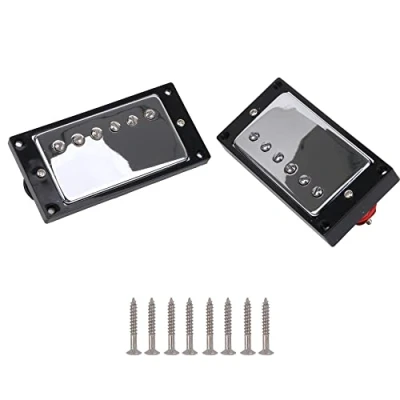 Abbildung von Yibuy Chrome Cover Pickup und schwarzer Rahmen für E Gitarre 91mm