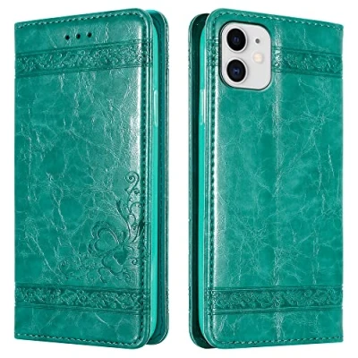 Abbildung von Cadorabo Hülle kompatibel mit Apple iPhone 11 Handyhülle aus Premium Kunst Leder Flip Klappbare Stoßfeste Magnetische [Standfunktion] [Kartenfächern] Case für Tasche in Türkis
