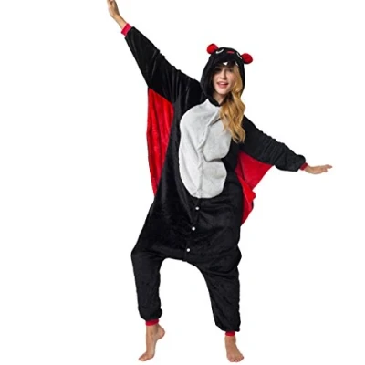 Abbildung von Katara Partyanzug Waldtiere Jumpsuit Kostüm Overall Erwachsene S XL, Karneval Kostüm, Kigurumi Fledermaus Schwarz Rot L (165 175cm)
