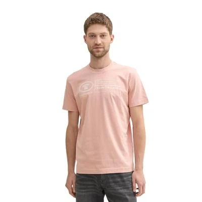 Abbildung von TOM TAILOR Herren 1043284 Basic T Shirt mit Logo Print, 10885 Pale Coral, XXL