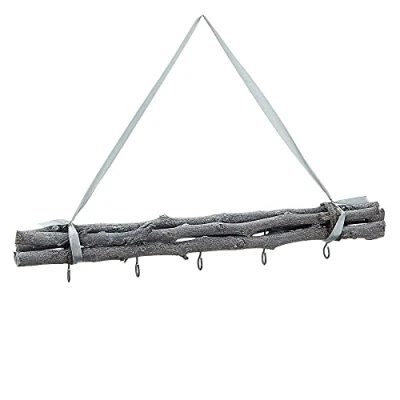Abbildung von Cepewa Deko Holzstange Astbündel DIY 50cm │5 Metallhaken grau Juteseil zum Aufhängen │saisonale Dekoration (1 x Dekostange 50cm)