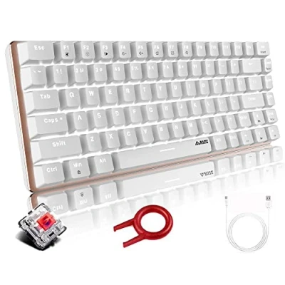 Abbildung von Hoopond AK33 mechanische Gaming Tastatur,weiße LED Hintergrundbeleuchtung,USB Kabel,82 Tasten,kompakte Tastatur mit Anti Ghosting Tasten für Gamer und Schreibkräfte (roter Schalter,weiß)