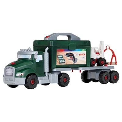 Abbildung von Theo Klein 8640 Bosch Schraubtruck Spiel Set mit Ixolino I Konstruktions Spielzeug Werkzeug, Gabelstapler und Kran Maße: 70 cm x 13,83 22,25 für Kinder ab 3 Jahren