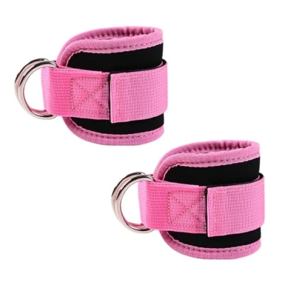 Abbildung von iCovalescent 2 Stück Fußschlaufen Kabelzug, Gewichtsmanschetten, Fitgriff Zughilfen, für Fitness, Fitnessstudio Workout Kabelmaschinen Krafttraining Equipment(Rosa)