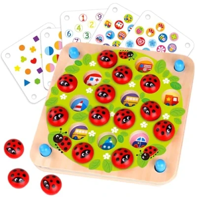 Abbildung von Nene Toys Marienkäfer Garten, Gedächtnisspiel aus Holz für Kinder ab 3 Jahren Pädagogisches Brettspiel mit 10 lustigen Mustern Montessori Memo Spiel Geschenk Jungen Mädchen 4 5