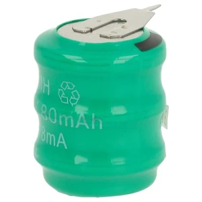 Abbildung von vhbw Knopfzellen Akku Typ V80H (NiMH, 80mAh, 3.6V) Säule mit 3 Zellen, 2 Pins Printanschluss, wiederaufladbar