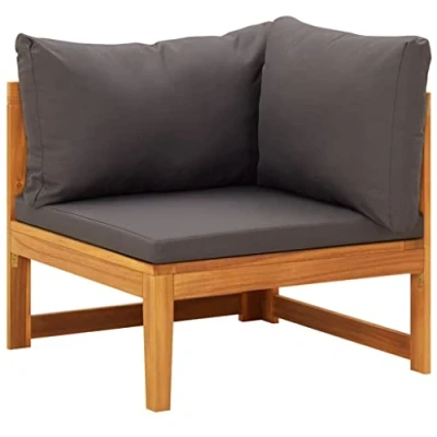 Abbildung von vidaXL Akazienholz Massiv Ecksofa mit Dunkelgrauen Kissen Gartensofa Sofa Lounge Gartenmöbel Einzelsofa Holzsofa Sessel Outdoor Terrasse