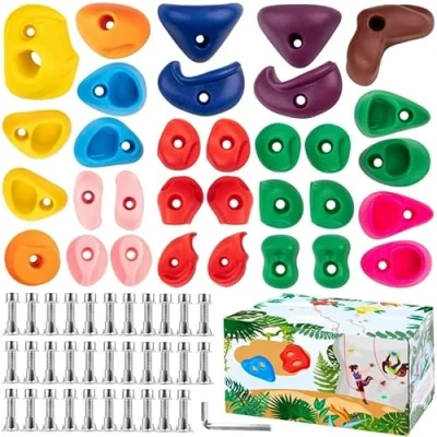 Abbildung von CIMOYBAI 32 Stücke Klettergriffe, Klettersteine Kinder, Dunkle Farben Klettergriffe Kletterwand Griffe für Spielturm und Kletterwand, Weihnachts Geburtstagsgeschenke Kinder