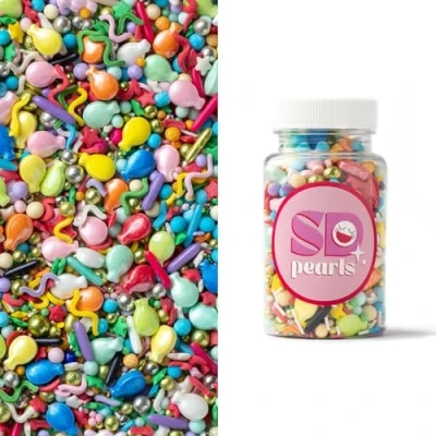 Abbildung von SD Pearls Zuckerstreusel,Bunter Streuselmix,Streudekor für Torten,Cupcakes,Zuckerwatte,Cake Pops und Desserts Zuckerstreusel Babypartys,Kindergeburtstagsfeiern (Mix „Birthday Party“, 100g)