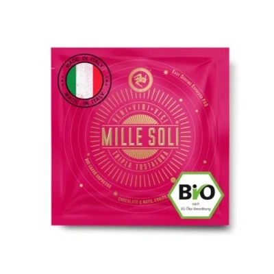 Abbildung von MilleSoli Bio Espresso ESE Pads 50 Stück Traditionelle Dreifachröstung In Handarbeit Premium Kaffeepads kompostierbar E.S.E je 7 g