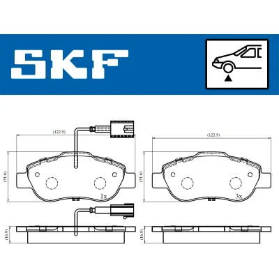 Abbildung von SKF VKBP 80313 E Bremsbelagsatz inkl. Verschleißwarnkontakt FIAT: Panda III Schrägheck