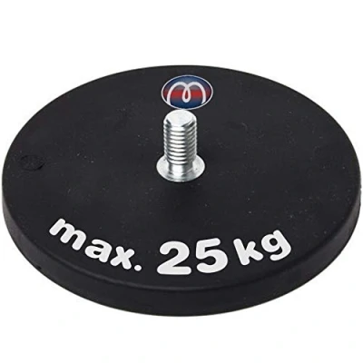 Abbildung von Neodym Magnet System gummiert Ø 22 88 mm Gewinde Zapfen (Außen Gewinde):M4 bis M8 Haftkraft 55kg Starke Magnete mit Gummi Mantel Anti Rutsch Beschichtung, Größe:Ø 66mm M8x15 25kg