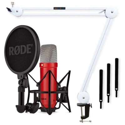 Abbildung von Rode NT1 Signature Red Studio Mikrofon Rot + keepdrum MS138 Gelenkarm Stativ Weiss