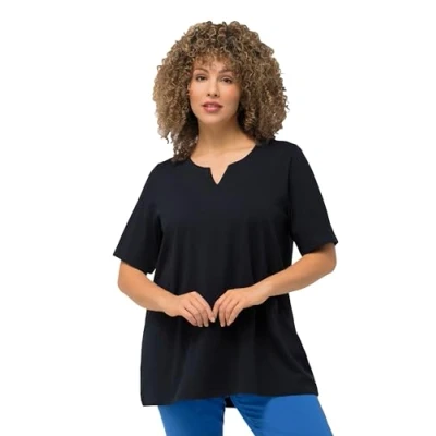 Abbildung von Ulla Popken Damen, A Linie, Tunika Ausschnitt, Halbarm T Shirt, Marine, 50 52