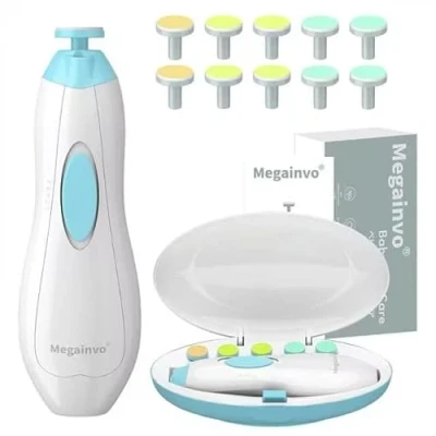 Abbildung von Megainvo Baby Nagelfeile Elektrisch,Nagelknipser Nageltrimmer Maniküre Set Nail File Clipper Elektrische Babypflege Nagelschneider Trimmer Electric mit LED Licht(Ohne Batterie)