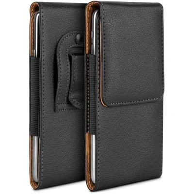 Abbildung von moex Plug Case kompatibel mit Nokia 1.3 Hülle Gürtelclip, Handy Gürteltasche aus Vegan Leder, Handyhülle zum Einstecken, Etui Flip Schutzhülle klappbar Schwarz