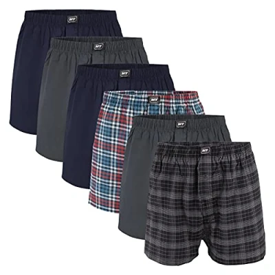 Abbildung von MT Herren Web Boxershorts (6er Pack) American Boxer gewebt aus Baumwolle Anthrazit Dunkelblau XXL