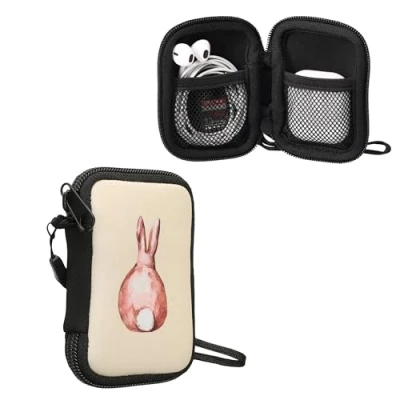 Abbildung von kwmobile in Ear Kopfhörer Tasche kompatibel mit Headphones Hülle Neopren Cover Case Innenmaße Etui Braun Weiß Beige