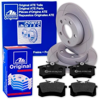 Abbildung von ATE PowerDisc Bremsscheiben + Beläge hinten für A3 Leon Octavia SUPERB YETI