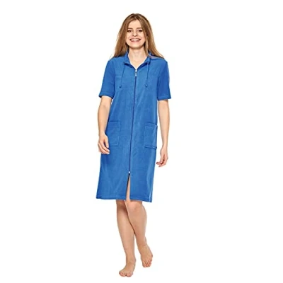 Abbildung von Wewo fashion Damenbademantel &quot;033&quot;, (1 St.), Strandkleid, kurz, mit Reißverschluss, Kragen Kordel, Kurzarm