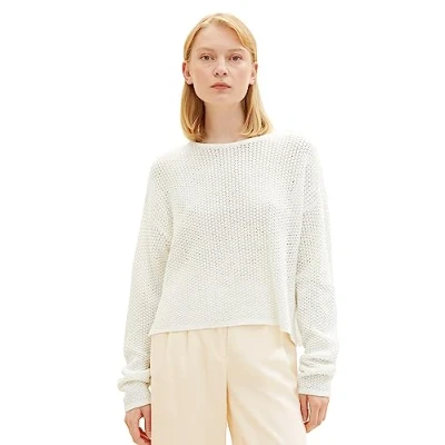 Abbildung von TOM Tailor Denim MIT Struktur Strickpullover Gardenia White, Damen, Größe: Large, white