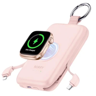 Abbildung von RORRY Power Bank,10000mAh PD 20W Leistung, Reise Schlüsselanhänger Ladegerät Kompatibel mit iPhone 15/14/13/12/11 and Apple Watch 9/Ultra2/8/Ultra/7/6/Se/5/4/3