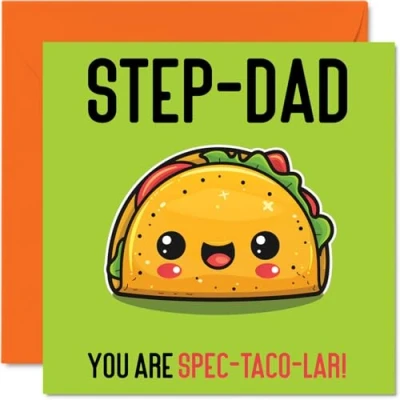 Abbildung von Geburtstagskarte für Stiefvater Spec Taco lar lustige von Stiefsohn Tochter, Vatertagskarte Stiefvater, 145 mm x mm, Witz Grußkarten Männer und Ihn