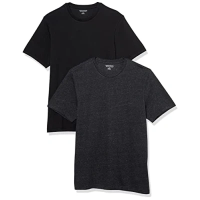 Abbildung von Amazon Essentials Herren T Shirt mit kurzen Ärmeln und Rundhalsausschnitt in schmaler Passform, 2er Pack, Dunkelgrau Meliert/Schwarz, S