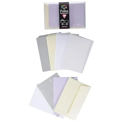 Abbildung von Clairefontaine 20841C Packung mit 40 Umschläge selbstklebend 9x14cm 210g + Karten 8,2x12,8 cm, 120g Pollen, ideal für Einladungen und Korrespondenz, Hochzeit, farbig sortiert, 1 Pack