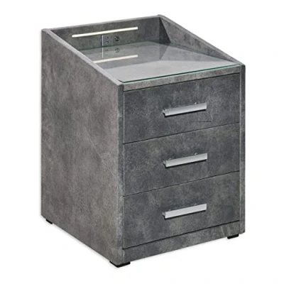 Abbildung von Stella Trading MOON Nachttisch Boxspringbett, Salvador Grau Funktionaler Nachtschrank mit USB Anschluss und LED Beleuchtung 47 x 61 46 cm (B/H/T)