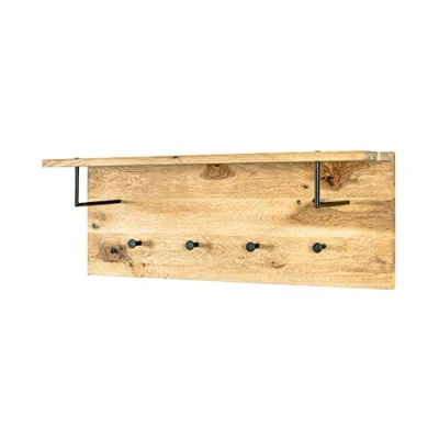 Abbildung von HAKU Möbel Wandgarderobe Eiche geölt, schwarz, Massivholz, Metall Maße: B 80 cm x H 30 T 20 cm, Style: Modern