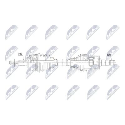 Abbildung von NTY NPW DW 073 Antriebswelle Vorderachse links 582mm Getriebeautomatik 7 Gang