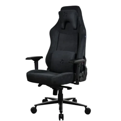 Abbildung von Arozzi Vernazza XL Supersoft™ Luxuriöser Gaming oder Bürostuhl aus strapazierfähigem Stoff, Memory Schaum Lenden und Nackenkissen, Tragkraft: 170 kg, arretierbare Rückenlehne (Pure Black)