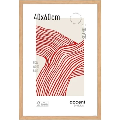 Abbildung von accent by nielsen Bilderrahmen, 40 x 60 cm, Holz, Eiche, Posterrahmen zum Aufhängen im Hoch &amp; Querformat, Echtglas, Scandic
