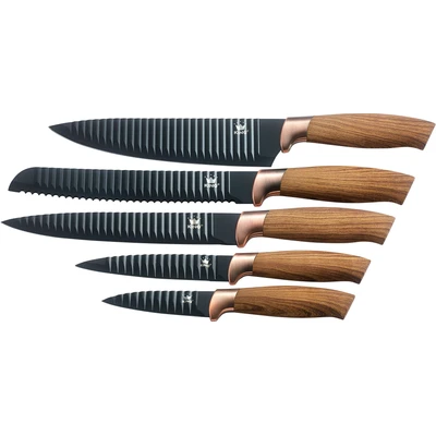 Abbildung von KING Messer Set &quot;Essential&quot;, (Set, 5 tlg., 5x 20cm, 12.5cm 8.5cm), Wellenschliff, Griffe in Holzoptik, im Geschenk Etui