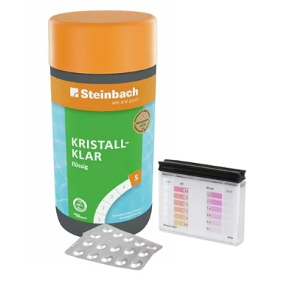 Abbildung von Steinbach Poolpflege Test Set kristallklar 1l &amp; Testkit für pH Wert/Chlor ideal zur Wasserkontrolle von Wert und freiem Chlor Poolwasser sauber