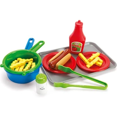 Abbildung von dantoy Spielgeschirr Kinder Spielzeug Hotdog Set Hot Dog auf Tablett, (22 tlg., Imbiss Set), mit Pommes, Ketchup Flasche u.m.