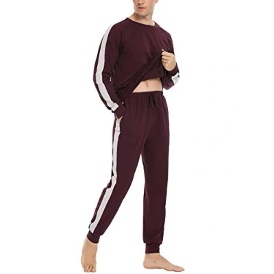Abbildung von Doaraha Schlafanzug Herren Lang Winter Zweiteilige Nachtwäsche aus Baumwolle Rundhals Kariert Pyjama Set Männer