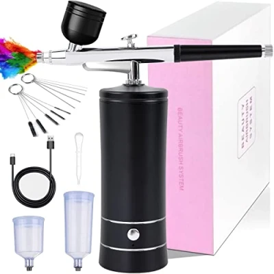 Abbildung von Awsuc Kabelloses Airbrush Set Mit Kompressor, Tragbare Air Brush Kompressor Set, Wiederaufladbare für Nägel, Modellmalerei Schwarz