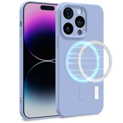 Abbildung von MyGadget Hülle für Apple iPhone 14 Pro [ kompatibel mit MagSafe ] Zweilagige Handyhülle Kameraschutz Cover Innenfutter &amp; Silikon außen Hell Lila