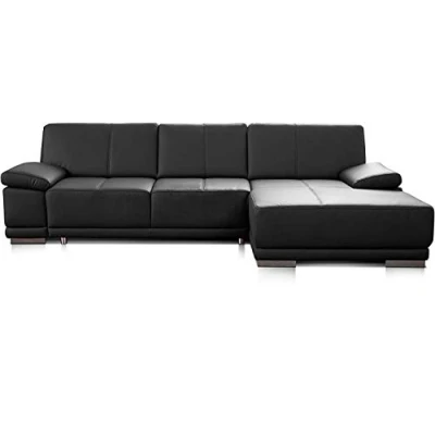 Abbildung von CAVADORE Ecksofa Corianne / Ledercouch inkl. Armteilverstellung und Longchair 282 x 80 162 Echtleder, schwarz