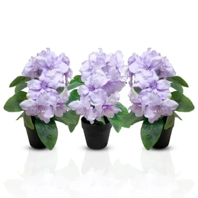 Abbildung von Murago 3er Set Künstliche Azaleen im Topf Lila Kunstblumen Kunstpflanzen Pflanzen Blumen Gastro Tischdeko Frühling Dekoration Helles Violett für Balkon Hochzeit