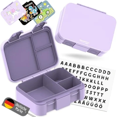 Abbildung von BEARFOOT Lunchbox Brotdose mit Fächern, leicht &amp; auslaufsicher lila, PP, ABS, Silikon, Kindergarten und Schule Mädchen Jungen, Vesperbox, Snackbox