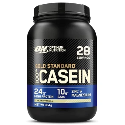 Abbildung von Optimum Nutrition Gold Standard 100% Casein langsam abbauendes Proteinpulver mit Zink, Magnesium &amp; Aminosäuren, fördert Muskelwachstum Reparatur über Nacht, Creamy Vanilla, 28 Portionen, 924 g