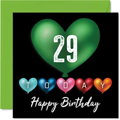 Abbildung von Lustige Geburtstagskarte zum 29. Geburtstag für Männer und Frauen Herzballons Happy Birthday Karte Sohn, Tochter, Bruder, Schwester, Onkel, Tante, Nichte, Neffe, Cousin, 145 mm x