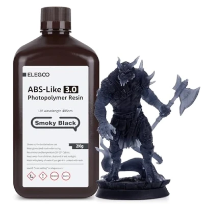Abbildung von ELEGOO 405nm ABS Like Resin 3.0, LCD UV Rapid Hohe Präzision, Nicht Spröde, Verbesserte Festigkeit und Zähigkeit für LCD/DLP 3D Drucker Photopolymer Harz 2000g Rauchiges Schwarz