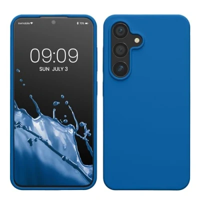 Abbildung von kwmobile Hülle kompatibel mit Samsung Galaxy S24 Silikon Handy Case Handyhülle für weiche Oberfläche kabelloses Laden Blue Reef
